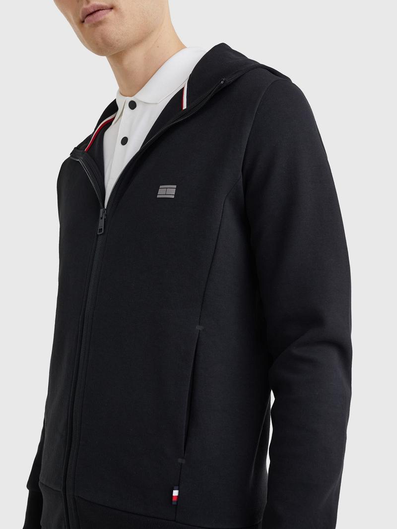 Férfi Tommy Hilfiger Solid tech zip Hoodies Fekete | HU 1249SGL